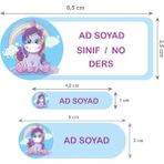 Okul Etiketi Defter, Kalem Sticker Unicorn 56 Adet - 1 Adet - Mavi