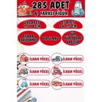Okul Etiketi Kalem Defter Etiketi Cars Arabalar Özel Isimli Etiket 6 Figür - 285 Adet - Renkli - 1,5 x 4 ve 2 x 5,5 Cm
