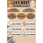 Okul Etiketi Kalem Defter Etiketi Minik Safari Hayvanları Özel Isimli Etiket 6 Figür - 285 Adet - Renkli - 1,5 x 4 ve 2 x 5,5 Cm