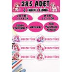 Okul Etiketi Kalem Defter Etiketi Pembe Unicornlar Özel Isimli Etiket 6 Figür - 285 Adet - Renkli - 1,5 x 4 ve 2 x 5,5 Cm