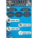 Okul Etiketi Kalem Defter Etiketi Uçan Ayıcıklar Özel Isimli Etiket 4 Figür - 285 Adet - Renkli - 1,5 x 4 ve 2 x 5,5 Cm