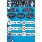 Okul Etiketi Kalem Defter Etiketi Uzay Boşluğu Astronotlar Özel Isimli Etiket 6 Figür - 285 Adet - Renkli - 1,5 x 4 ve 2 x 5,5 Cm