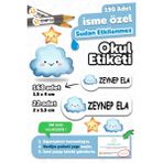Okul Etiketi Kalem Defter Isimli Etiket Isim Yazılabilen Gülen Bulut ve Yıldız - 190 Adet Özel Yeni Tasarım