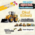 Okul Etiketi Kişiye Özel Kalem Defter Etiketi Iş Makinaları 190 Adet