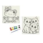 Okul Etkinliği-2'li Tuval Boyama Seti. 20x20 Cm Uv Baskı 6 Akrilik Boya 1 Fırça (SET14)