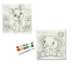 Okul Etkinliği-2'li Tuval Boyama Seti. 20x20 Cm Uv Baskı 6 Akrilik Boya 1 Fırça (SET16)
