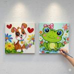 Okul Etkinliği-2'li Tuval Boyama Seti. 20x20 Cm Uv Baskı 6 Akrilik Boya 1 Fırça (SET17)