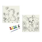 Okul Etkinliği-2'li Tuval Boyama Seti. 20x20 Cm Uv Baskı 6 Akrilik Boya 1 Fırça (SET18)