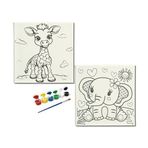 Okul Etkinliği-2'li Tuval Boyama Seti. 20x20 Cm Uv Baskı 6 Akrilik Boya 1 Fırça (SET1)