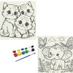 Okul Etkinliği-2'li Tuval Boyama Seti. 20x20 Cm Uv Baskı 6 Akrilik Boya 1 Fırça (SET20)