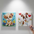 Okul Etkinliği-2'li Tuval Boyama Seti. 20x20 Cm Uv Baskı 6 Akrilik Boya 1 Fırça (SET22)