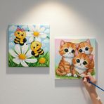 Okul Etkinliği-2'li Tuval Boyama Seti. 20x20 Cm Uv Baskı 6 Akrilik Boya 1 Fırça (SET23)