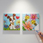 Okul Etkinliği-2'li Tuval Boyama Seti. 20x20 Cm Uv Baskı 6 Akrilik Boya 1 Fırça (SET28)
