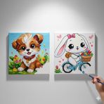 Okul Etkinliği-2'li Tuval Boyama Seti. 20x20 Cm Uv Baskı 6 Akrilik Boya 1 Fırça (SET31)