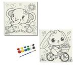 Okul Etkinliği-2'li Tuval Boyama Seti. 20x20 Cm Uv Baskı 6 Akrilik Boya 1 Fırça (SET33)