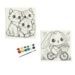 Okul Etkinliği-2'li Tuval Boyama Seti. 20x20 Cm Uv Baskı 6 Akrilik Boya 1 Fırça (SET35)