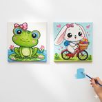 Okul Etkinliği-2'li Tuval Boyama Seti. 20x20 Cm Uv Baskı 6 Akrilik Boya 1 Fırça (SET36)