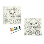 Okul Etkinliği-2'li Tuval Boyama Seti. 20x20 Cm Uv Baskı 6 Akrilik Boya 1 Fırça (SET37)