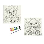 Okul Etkinliği-2'li Tuval Boyama Seti. 20x20 Cm Uv Baskı 6 Akrilik Boya 1 Fırça (SET38)