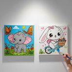 Okul Etkinliği-2'li Tuval Boyama Seti. 20x20 Cm Uv Baskı 6 Akrilik Boya 1 Fırça (SET39)
