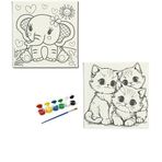 Okul Etkinliği-2'li Tuval Boyama Seti. 20x20 Cm Uv Baskı 6 Akrilik Boya 1 Fırça (SET3)