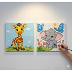 Okul Etkinliği-2'li Tuval Boyama Seti. 20x20 Cm Uv Baskı 6 Akrilik Boya 1 Fırça (SET41)