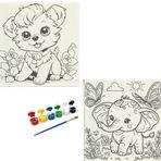 Okul Etkinliği-2'li Tuval Boyama Seti. 20x20 Cm Uv Baskı 6 Akrilik Boya 1 Fırça (SET42)