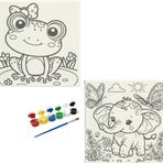 Okul Etkinliği-2'li Tuval Boyama Seti. 20x20 Cm Uv Baskı 6 Akrilik Boya 1 Fırça (SET44)