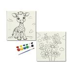 Okul Etkinliği-2'li Tuval Boyama Seti. 20x20 Cm Uv Baskı 6 Akrilik Boya 1 Fırça (SET46)