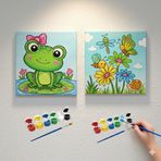 Okul Etkinliği-2'li Tuval Boyama Seti. 20x20 Cm Uv Baskı 6 Akrilik Boya 1 Fırça (SET48)
