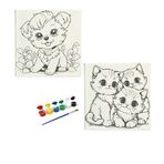Okul Etkinliği-2'li Tuval Boyama Seti. 20x20 Cm Uv Baskı 6 Akrilik Boya 1 Fırça (SET4)