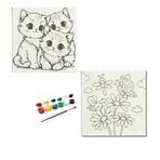 Okul Etkinliği-2'li Tuval Boyama Seti. 20x20 Cm Uv Baskı 6 Akrilik Boya 1 Fırça (SET50)