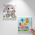 Okul Etkinliği-2'li Tuval Boyama Seti. 20x20 Cm Uv Baskı 6 Akrilik Boya 1 Fırça (SET54)