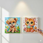 Okul Etkinliği-2'li Tuval Boyama Seti. 20x20 Cm Uv Baskı 6 Akrilik Boya 1 Fırça (SET57)