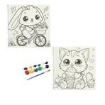 Okul Etkinliği-2'li Tuval Boyama Seti. 20x20 Cm Uv Baskı 6 Akrilik Boya 1 Fırça (SET58)