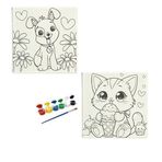 Okul Etkinliği-2'li Tuval Boyama Seti. 20x20 Cm Uv Baskı 6 Akrilik Boya 1 Fırça (SET61)