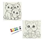 Okul Etkinliği-2'li Tuval Boyama Seti. 20x20 Cm Uv Baskı 6 Akrilik Boya 1 Fırça (SET62)