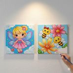Okul Etkinliği-2'li Tuval Boyama Seti. 20x20 Cm Uv Baskı 6 Akrilik Boya 1 Fırça (SET68)