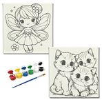 Okul Etkinliği-2'li Tuval Boyama Seti. 20x20 Cm Uv Baskı 6 Akrilik Boya 1 Fırça (SET71)