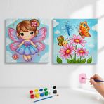 Okul Etkinliği-2'li Tuval Boyama Seti. 20x20 Cm Uv Baskı 6 Akrilik Boya 1 Fırça (SET72)