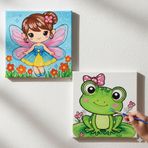 Okul Etkinliği-2'li Tuval Boyama Seti. 20x20 Cm Uv Baskı 6 Akrilik Boya 1 Fırça (SET73)