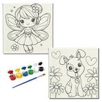 Okul Etkinliği-2'li Tuval Boyama Seti. 20x20 Cm Uv Baskı 6 Akrilik Boya 1 Fırça (SET74)