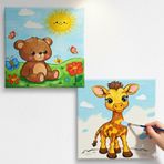 Okul Etkinliği-2'li Tuval Boyama Seti. 20x20 Cm Uv Baskı 6 Akrilik Boya 1 Fırça (SET79)