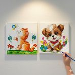 Okul Etkinliği-2'li Tuval Boyama Seti. 20x20 Cm Uv Baskı 6 Akrilik Boya 1 Fırça (SET7)