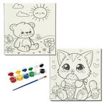 Okul Etkinliği-2'li Tuval Boyama Seti. 20x20 Cm Uv Baskı 6 Akrilik Boya 1 Fırça (SET82)