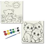 Okul Etkinliği-2'li Tuval Boyama Seti. 20x20 Cm Uv Baskı 6 Akrilik Boya 1 Fırça (SET88)