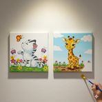 Okul Etkinliği-2'li Tuval Boyama Seti. 20x20 Cm Uv Baskı 6 Akrilik Boya 1 Fırça (SET8)