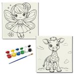 Okul Etkinliği-2'li Tuval Boyama Seti. 20x20 Cm Uv Baskı 6 Akrilik Boya 1 Fırça (SET91)