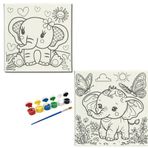 Okul Etkinliği-2'li Tuval Boyama Seti. 20x20 Cm Uv Baskı 6 Akrilik Boya 1 Fırça (SET9)