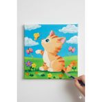 Okul Etkinliği- Tuval Boyama Seti. 20x20 Cm Uv Baskı 3 Akrilik Boya 1 Fırça (KEDİ-1)